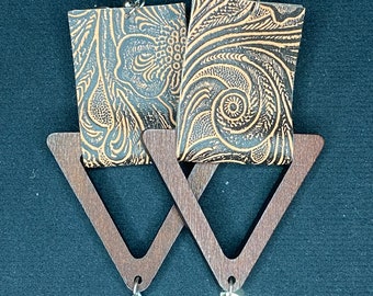 Faux Leather Triangle Wood Earrings