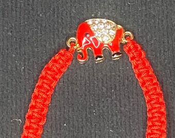 Red Macrame Bracelet with Elephant