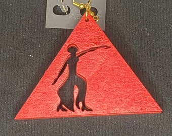 Delta Sigma Theta Lady of Fortitude in Triangle Red Wood Earrings on Gold Hooks