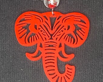 Wood Elephant Painted Red with Red and Silver Glass Bead