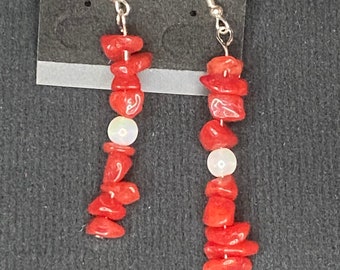 Chipped Red Quartz and Mother of Pearl Earrings