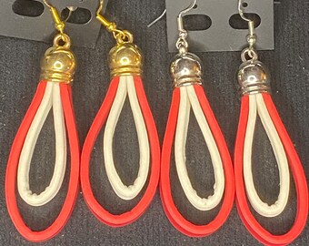 Leather Red and Cream Earrings with GOLD Cap