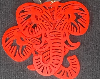 Wood Elephant Painted Red