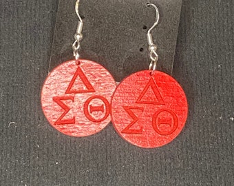 Delta Sigma Theta Red Wood Earrings with Greek Letters