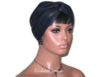 Navy Blue Fabric Leather Turban, Women's Handmade Fashion Forward Turban, Blue Twist Fashionable Turban, Solid Navy Turban