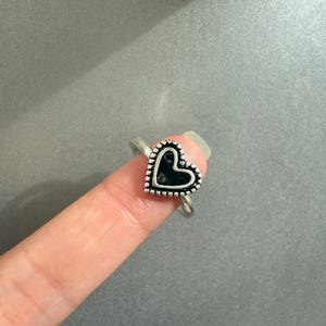 Vintage Polka Dot Heart Ring: Oxidized 925 Silver Plated Boho Jewelry