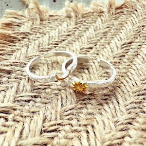 Anelli di coppia Sole e Luna: fasce abbinate regolabili in argento sterling 925