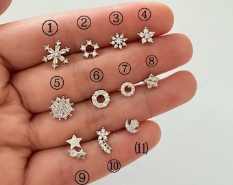 Silver snöflingeörhänge: Kirurgiskt stålpiercing, Helix conch tragus