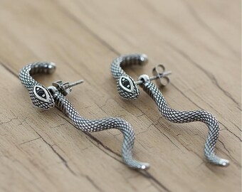2 in 1 Cabrio Schlangen Ohrringe, Ohrmanschette mit Bolzen, Gothic Punk Titan Stahl Schmuck, Unisex Gothic Geschenk