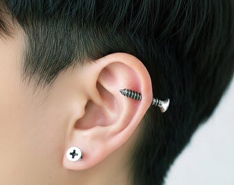 Stainless Steel Screw Back Earrings, Unique Industrial Studs, Funky Punk EarringsGoth Grunge Aesthetic Gift For Men and Women