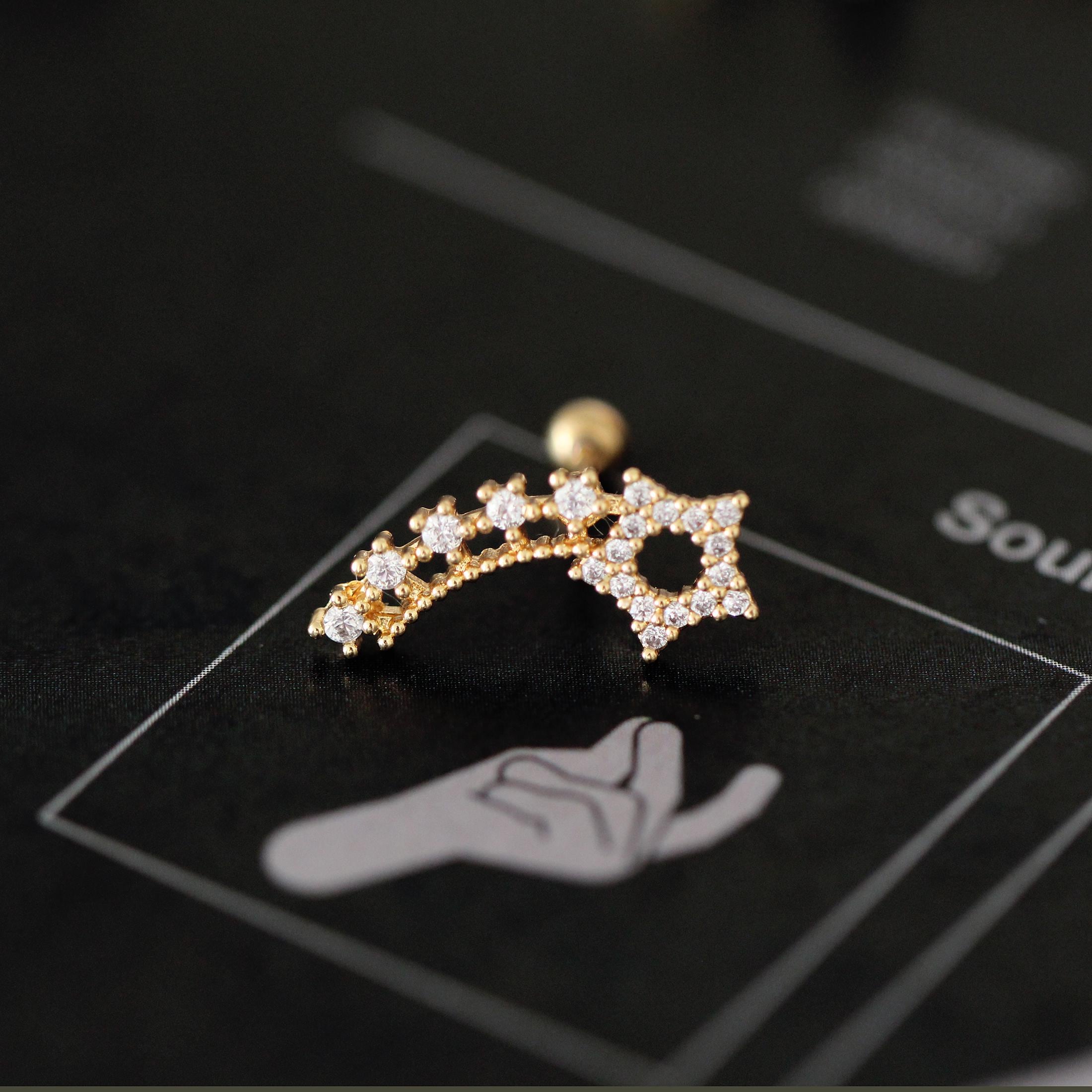 Gold Star & Cross Stud Earring: Surgical Steel Piercing, 0.8mm 