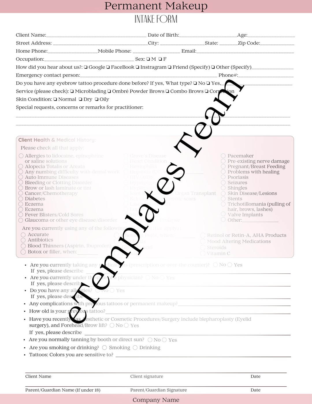 Permanet Makeup Intake & Consent Form - Etsy