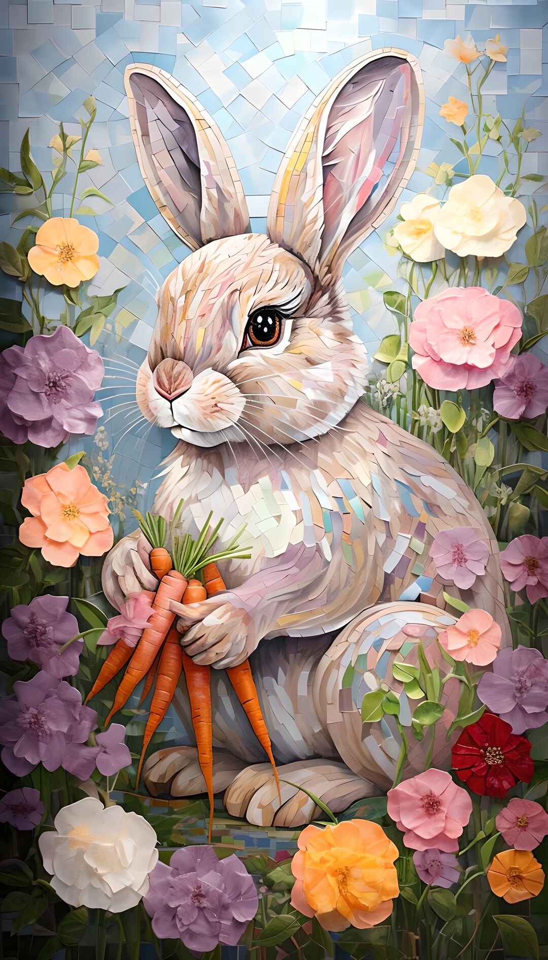 Stained Glass Spring Rabbit Easter/spring Rabbit/bunny Stained Glass / Oil Painting Look Holding ...