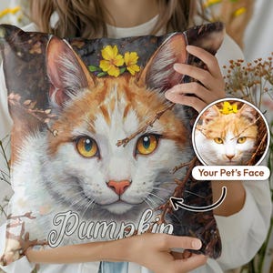 Custom Cartoon Pet Portrait Pillow from Photo, Personalized Dog Cat Pillow, Pet Lover Gift, Pet Memorial Keepsake, Home Decor Throw Pillow