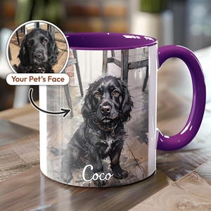 Taza de café personalizada con retrato de mascota, ilustración en acuarela. Taza personalizada con arte de perro o gato, regalo para amantes de las mascotas, perros y gatos.