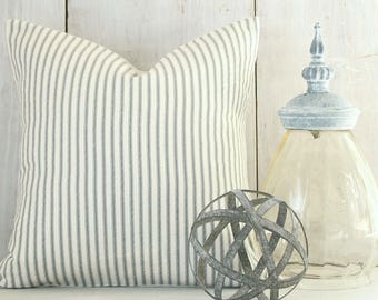 Shabby Cottage Chic Farmhouse Charcoal Gray Ticking Pillow Cover
