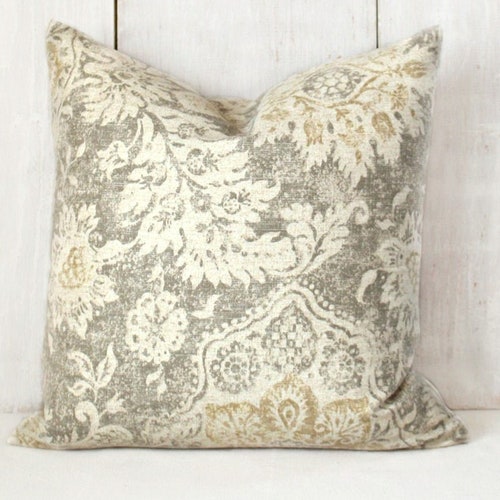 Grey Pillow Cover. Taupe Gray Damask French Farmhouse Paris Etsy