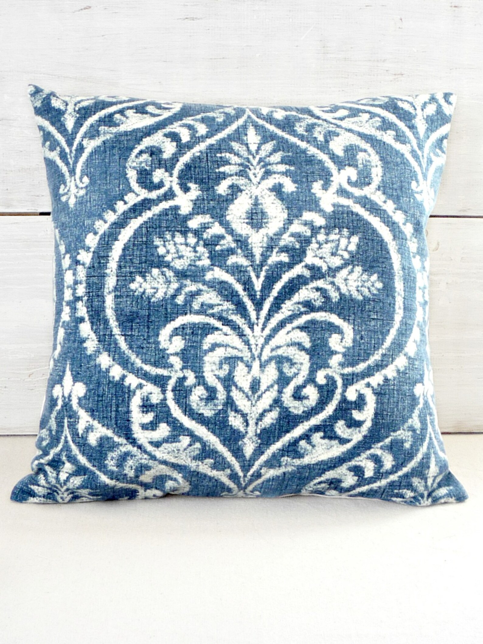 Denim Blue Damask Pillow Cover. Throw Pillow for Shabby Etsy