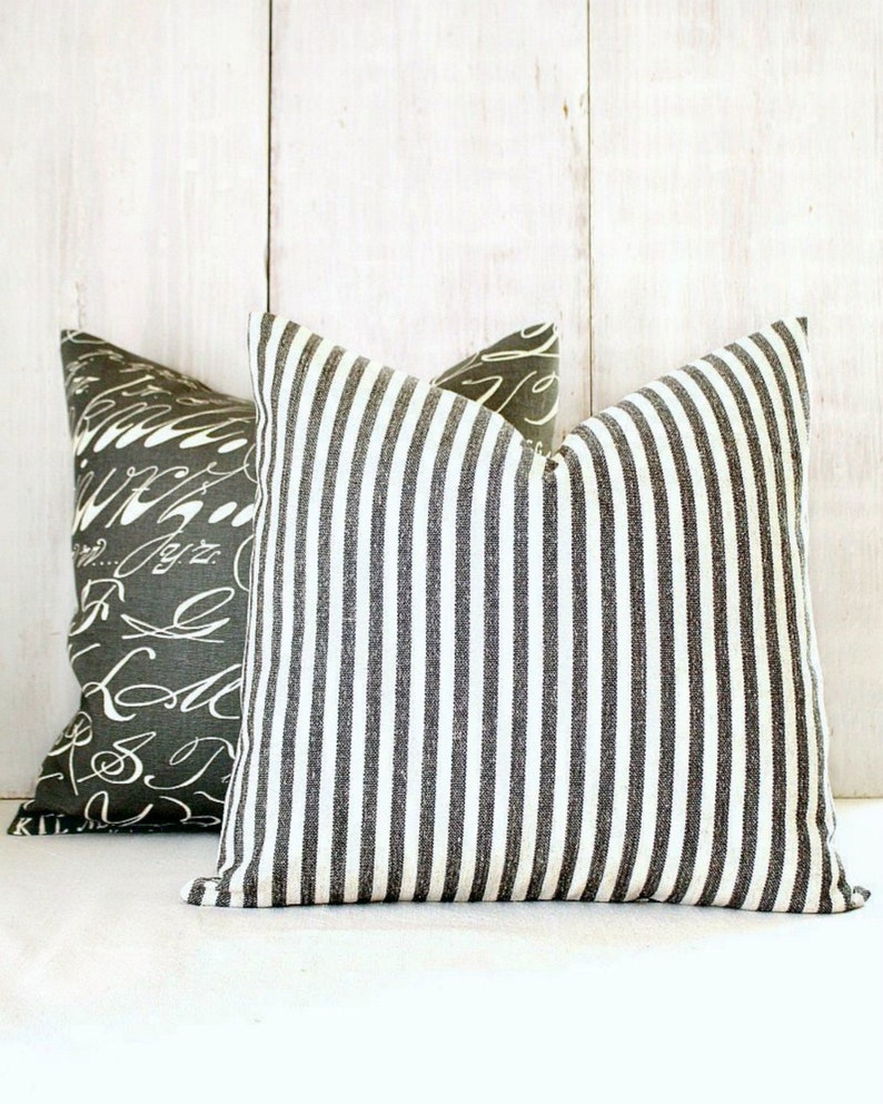 Black Farmhouse Pillow Cover Striped Throw Pillow Vintage Etsy