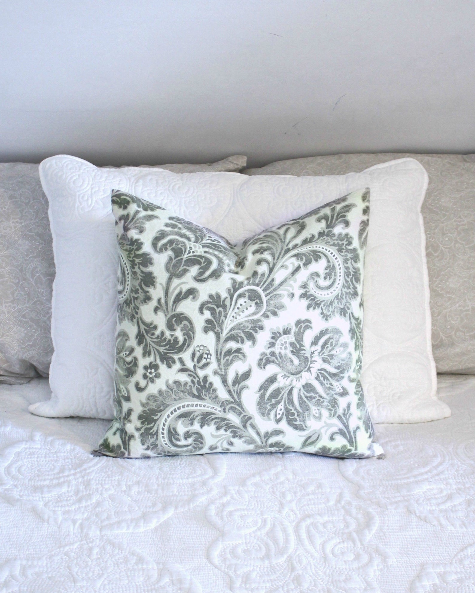 Cream and Gray Floral Damask Throw Pillow Cover Etsy