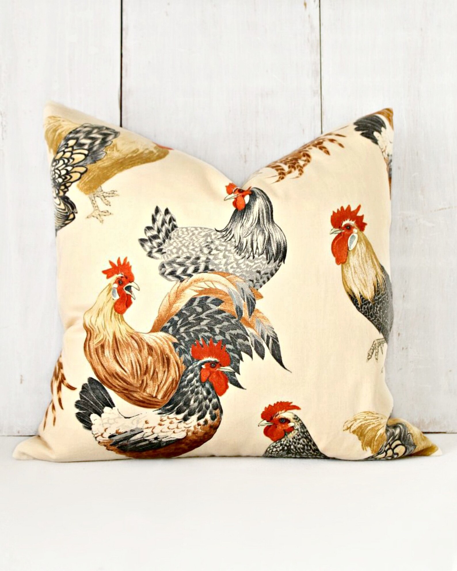 Rooster Pillow Cover. Chicken Pillow Cover With Hens and Etsy