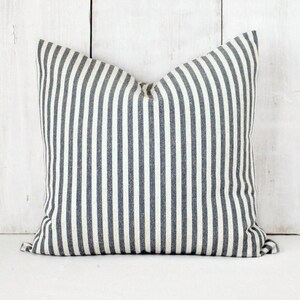 French Farmhouse Throw Pillow Cover - Denim Blue Striped Pillow Cover - Vintage Farmhouse Pillow - Navy Blue and Cream Striped Throw Pillow