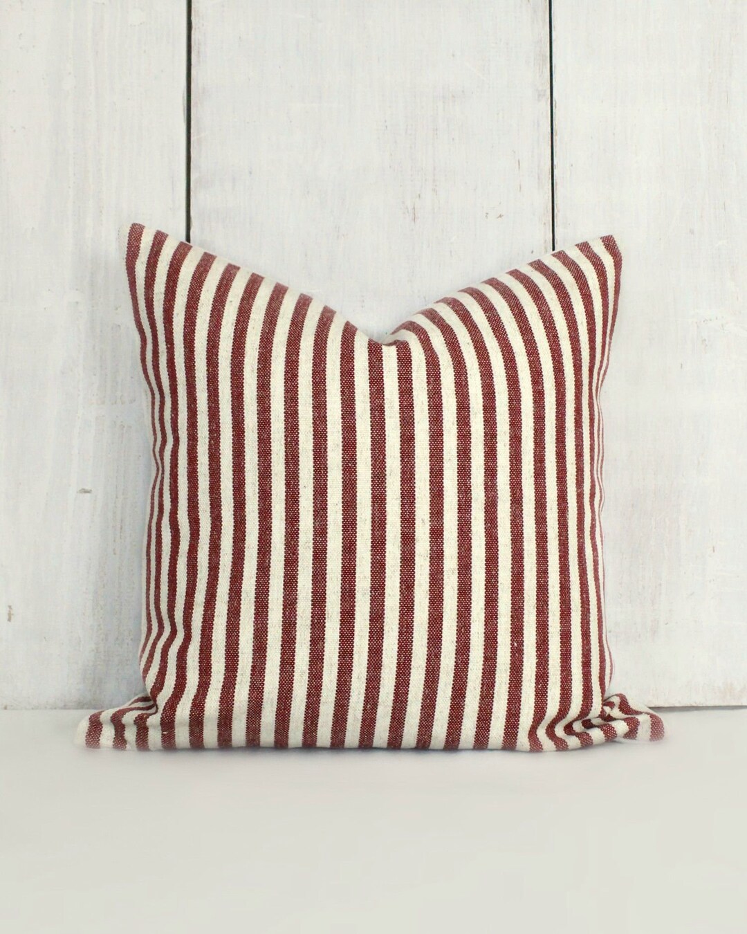 Red Striped Farmhouse Throw Pillow Cover. Rustic Cream and Red Etsy