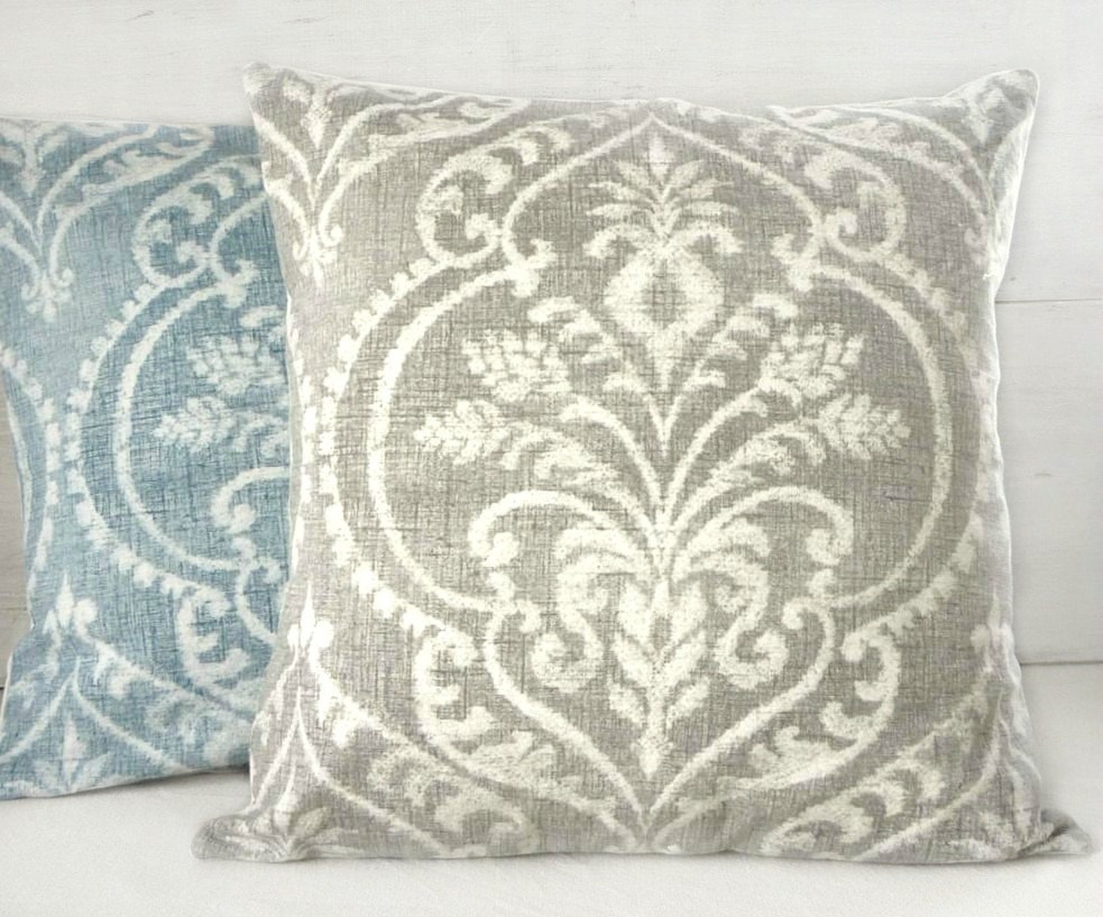 Soft Blue Damask Throw Pillow Cover Cottage Style 18x18 Etsy