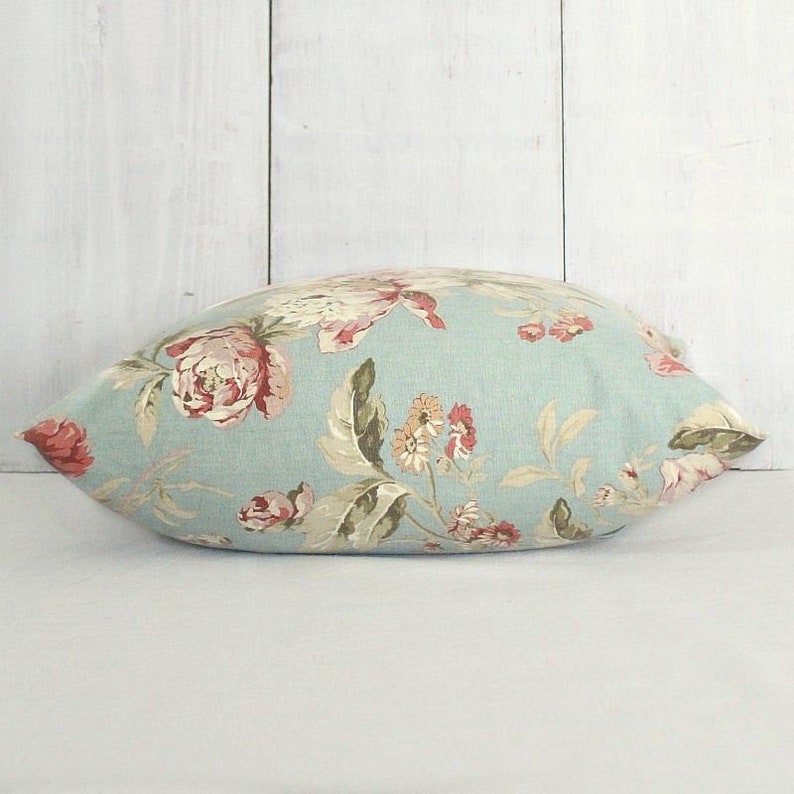 Aqua Pillow Cover Pink Floral Throw Pillow Pink and Ivory Etsy