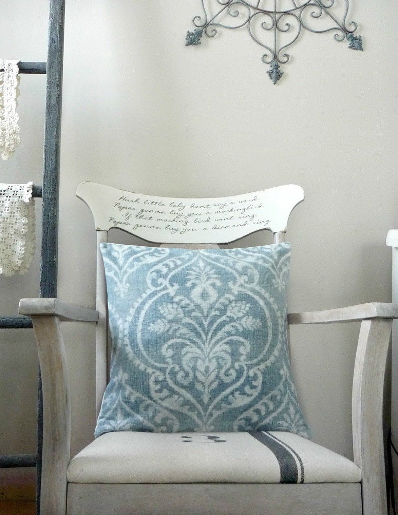 Soft Blue Damask Throw Pillow Cover Cottage Style 18x18 Etsy