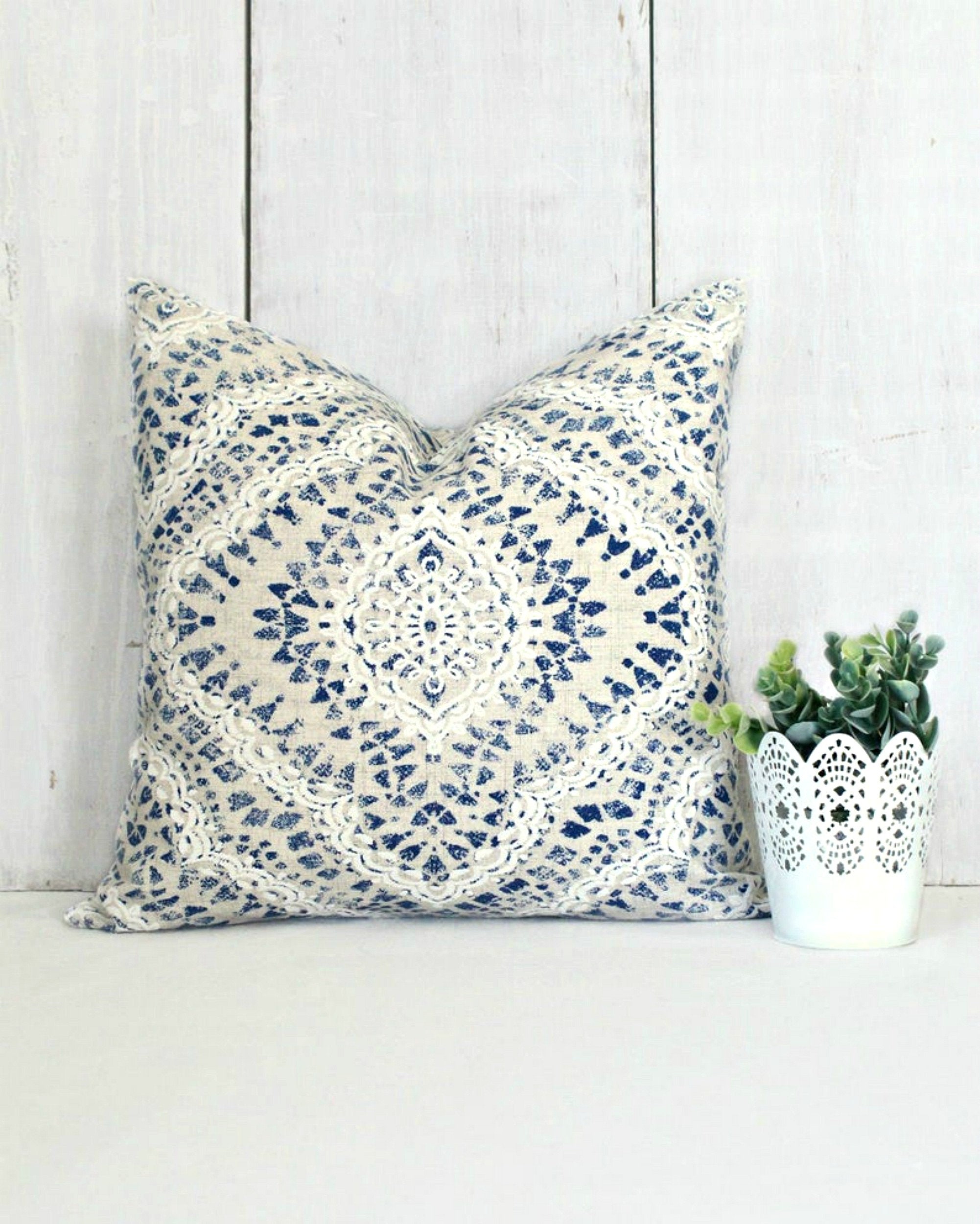 blue and ivory pillows