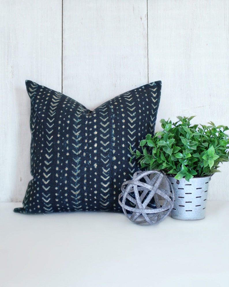 Navy Blue Mudcloth Inspired Pillow Cover. Navy With Teal Etsy