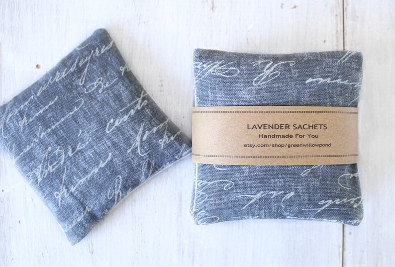 Closet Freshener for Drawers Set of Lavender Sachets in Gray French Script Car and More.
