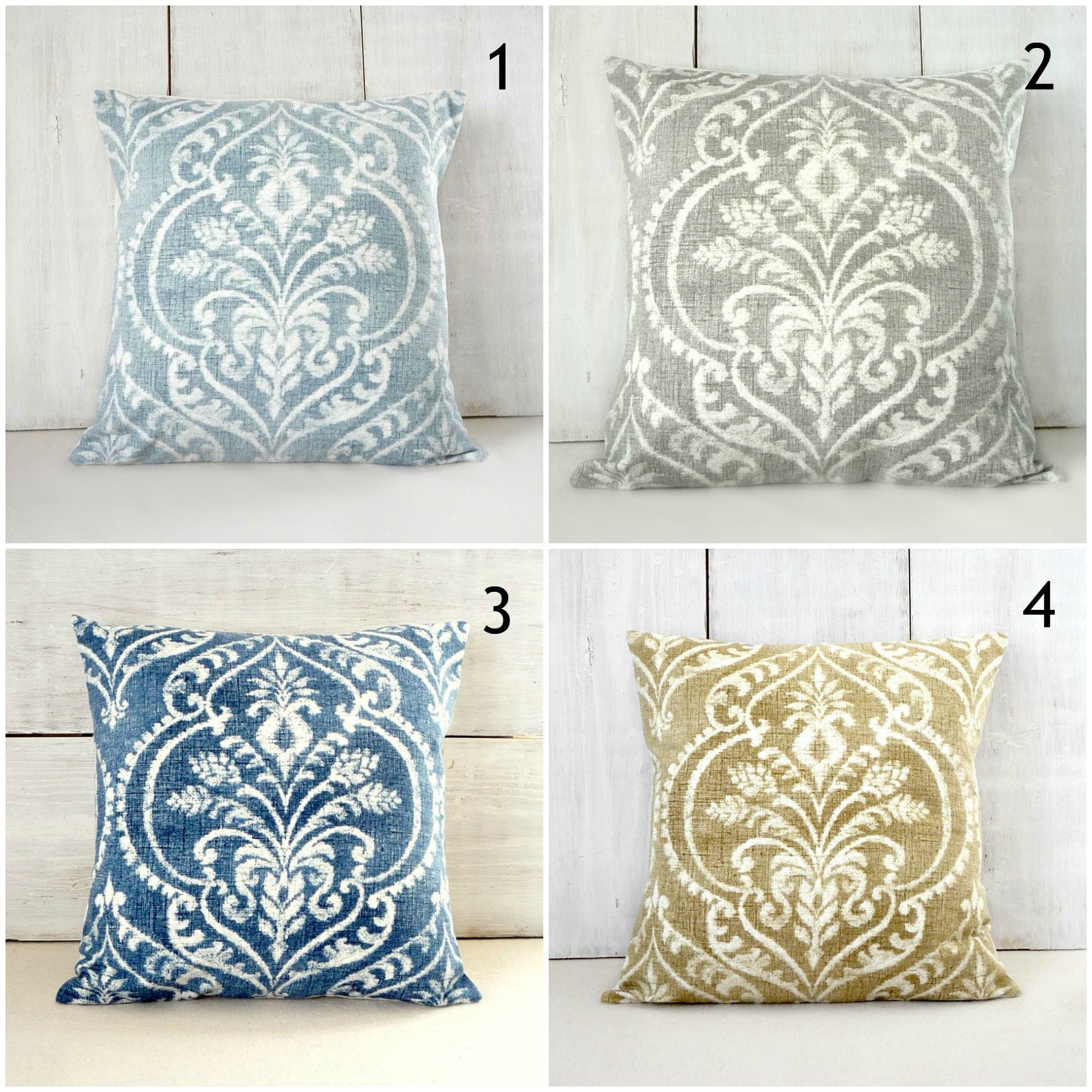 Soft Blue Damask Throw Pillow Cover Cottage Style 18x18 Etsy