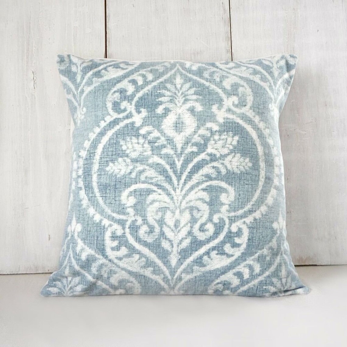 Soft Blue Damask Throw Pillow Cover Cottage Style 18x18 Etsy