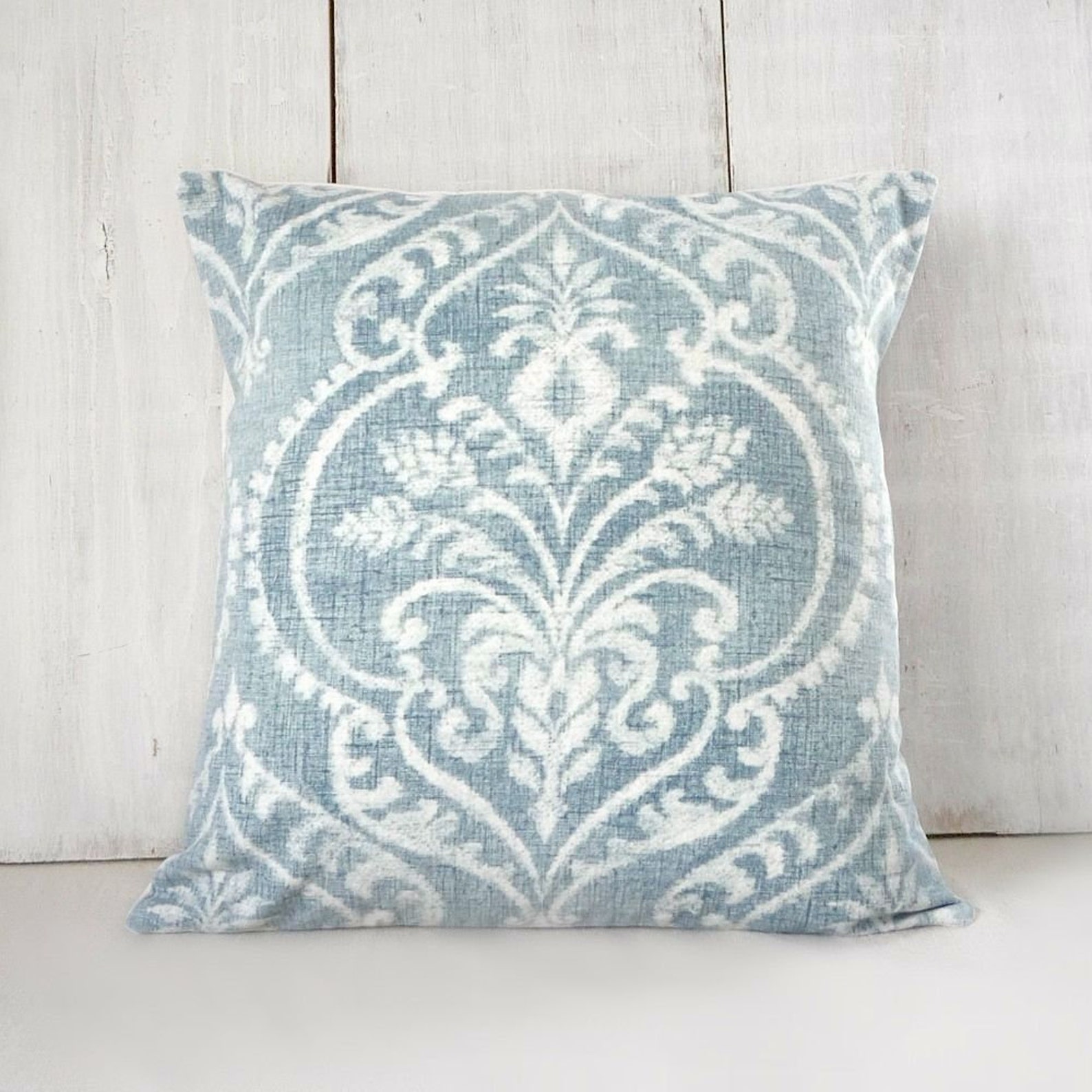 Soft Blue Damask Throw Pillow Cover Cottage Style 18x18 Etsy