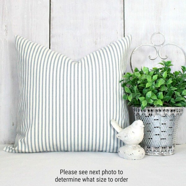 Blue Ticking Pillow Etsy