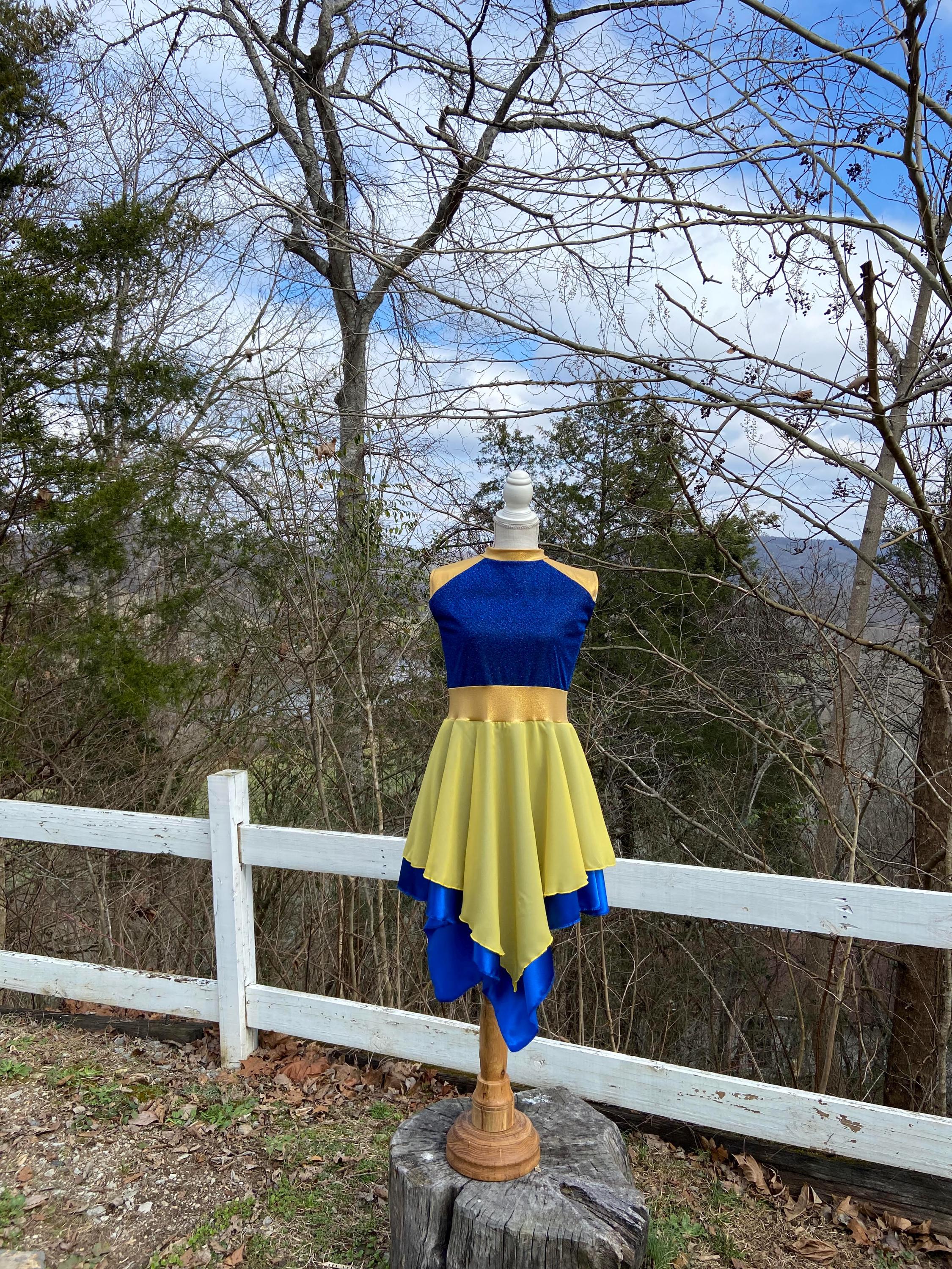 royal blue and yellow dress Dark Blue & Yellow 1950s Solid Boat Neck Dress