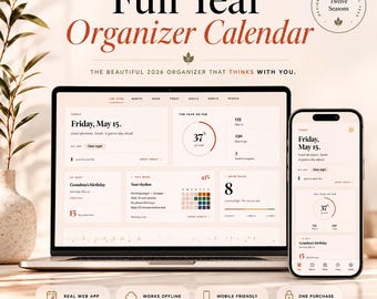 Interactive Year Organizer, Annual Digital Planner, Goal Habit Tracker (Instant Download)
