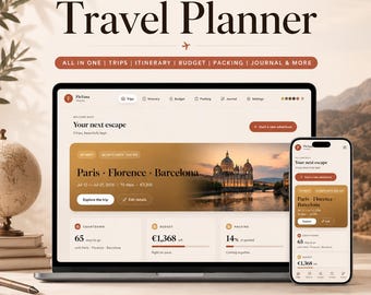 Interactive Travel Planner App, Itinerary, Budget, Packing, Offline (Instant Download)