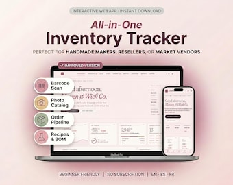 Inventory Tracker for Small Business – Barcode Scan, Photo Catalog, Order Pipeline (Instant Download)