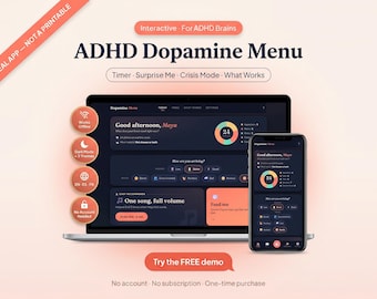 ADHD Dopamine Menu | Focus Timer, Crisis Mode, Dark Mode (Instant Download)