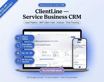 Service Business CRM | Client Tracker, Lead Pipeline, Invoice & Time Tracker | Freelancer Coach Consultant