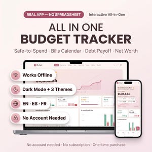 Budget Tracker-app | Månadsbudgetplanerare med fakturakalender, skuldbetalning, utgifts- och sparmål