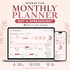 Interactive Monthly Planner | Digital Dashboard, Task Tracker (Instant Download)