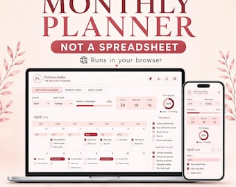 Interactive Monthly Planner | Digital Dashboard, Task Tracker (Instant Download)
