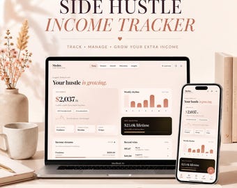 Side Hustle Income Tracker | Multi Income Dashboard for Freelancers, Etsy Sellers and Creators