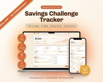 Interactive Savings Tracker, 100-Envelope, 52-Week, Sinking Funds (Instant Download)