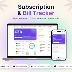 Subscription & Bill Tracker App, Renewal Alerts, Finance Dashboard (Digital Download)