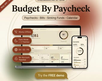 Interactive Paycheck Budget Planner: Bills, Sinking Funds, Calendar (Dark & lite Mode)